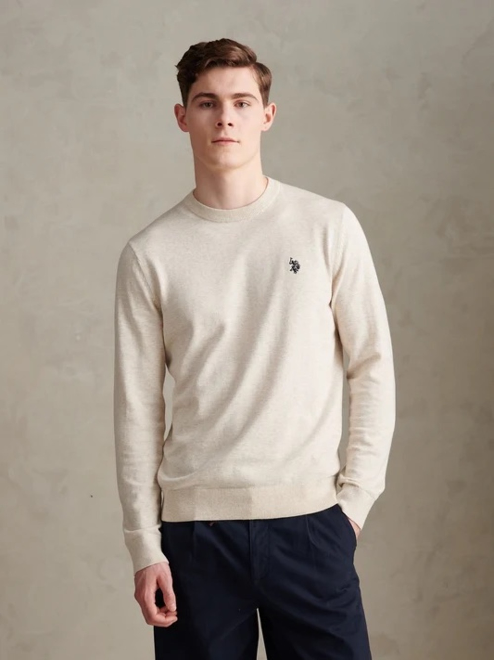 U.S. Polo Assn. Men's Cream V-Neck Pullover Sweater